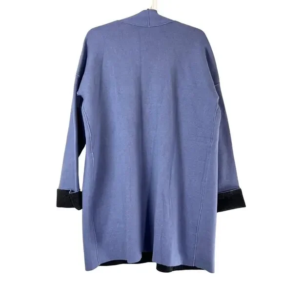 NEW J Jill Reversible Open Front Cardigan Womens Size Small Blue Gray Pockets - Picture 2 of 5